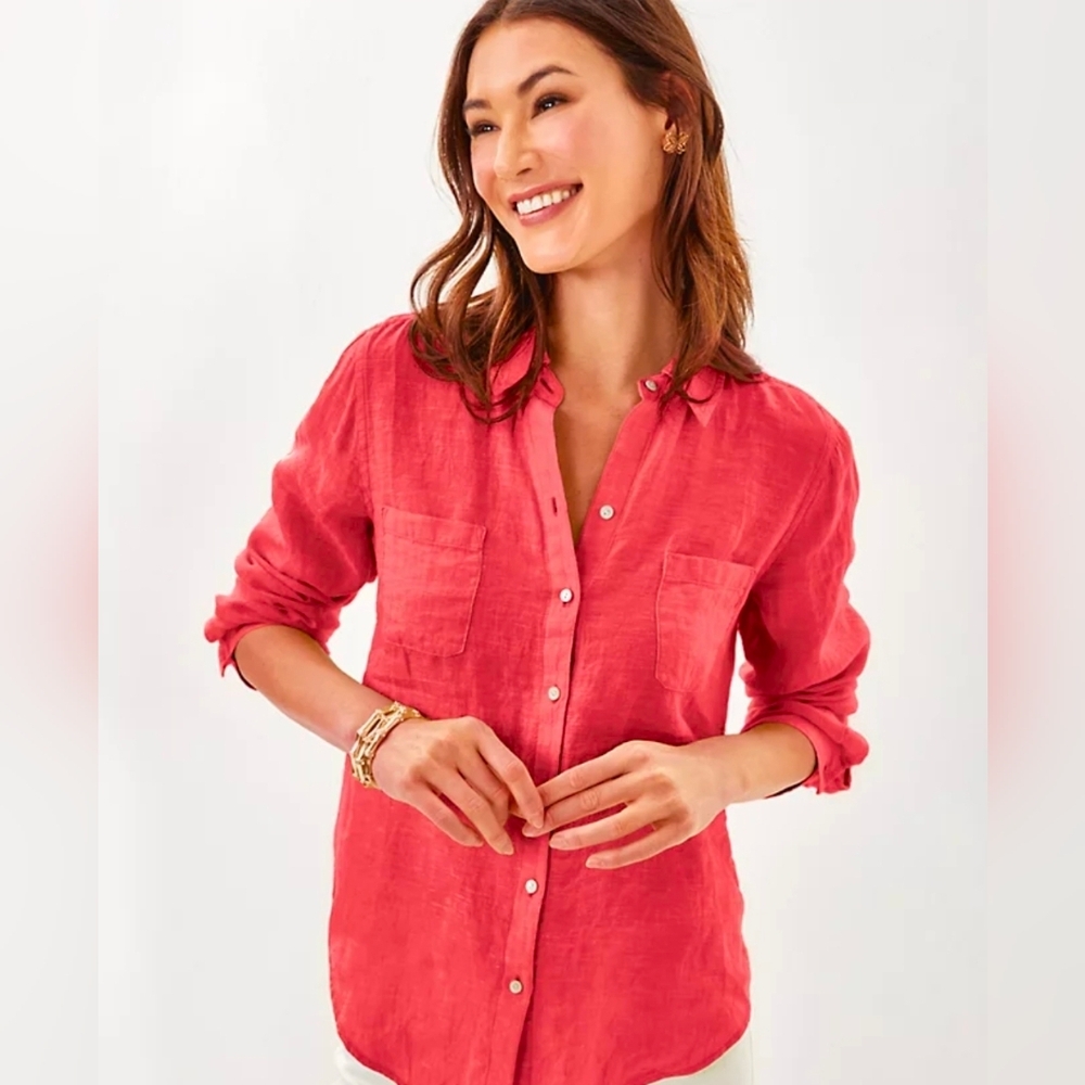 Lilly Pulitzer Seacoast Linen Button Down Shirt, Size S